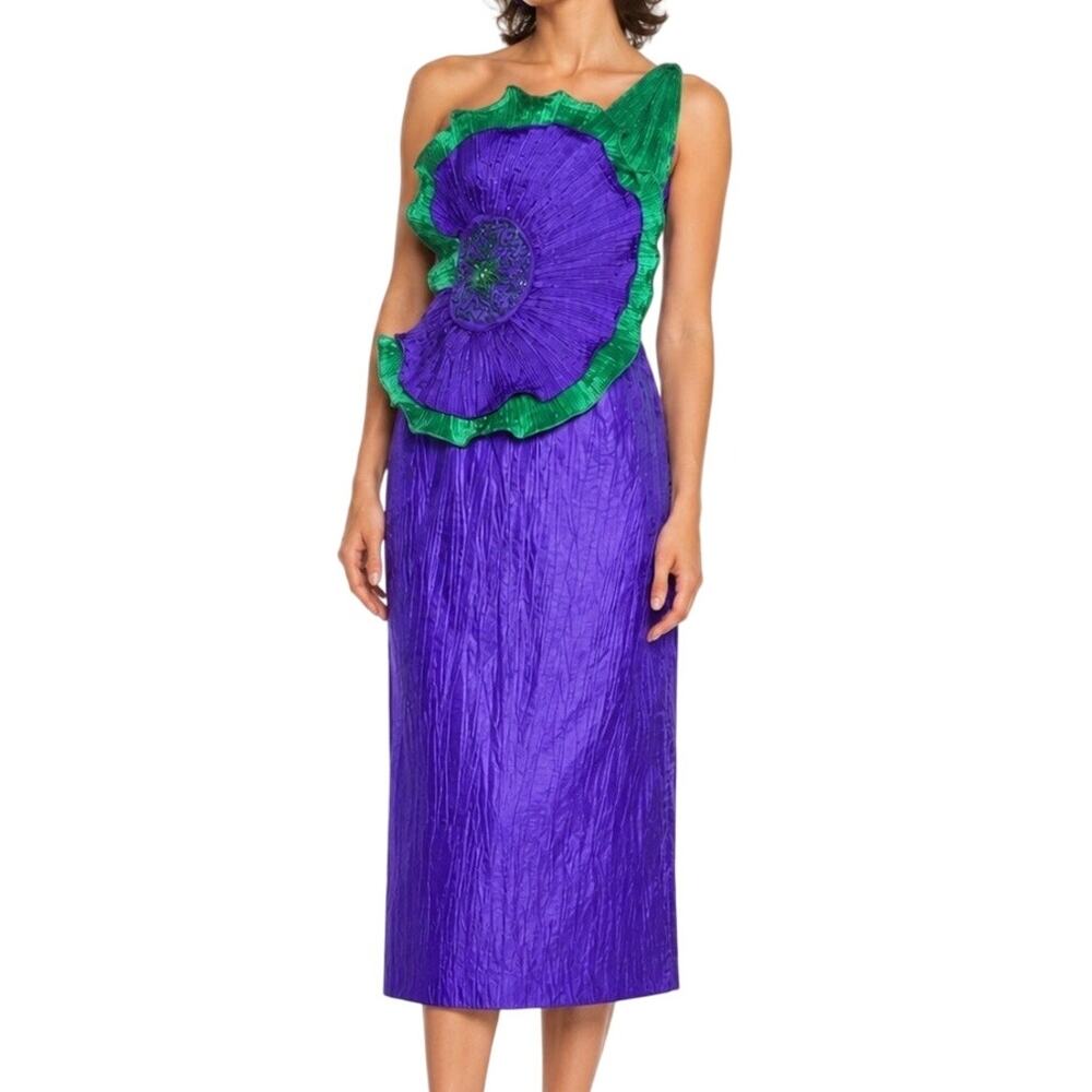 S 4 VTG 80’s BB Collections Purple Green Ruffle Formal One Shoulder Party Dress